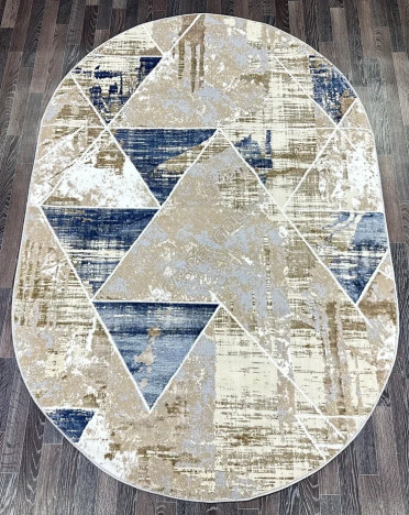 Ковер турецкий D067A Semnan (Полиэстер хит-сет, бежевый, синий) овальный